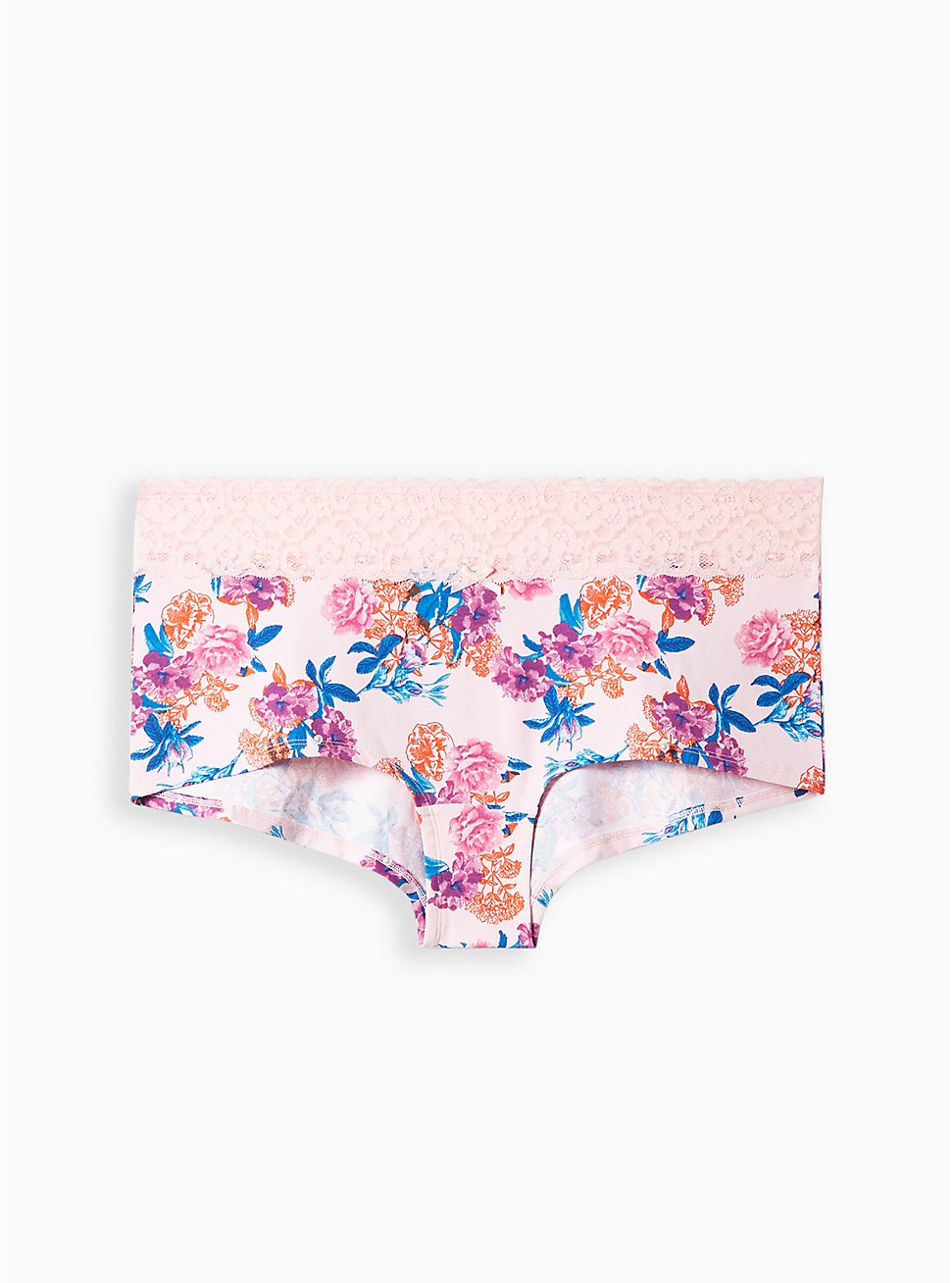 Plus Size Wide Lace Boyshort Panty - Cotton Gouache Flowers Pink, PRETTY GARDEN PINK, hi-res
