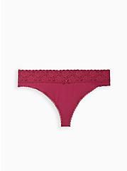 Plus Size Wide Lace Trim Thong Panty - Cotton Pink, UNIMPRESSED CATS PINK, hi-res