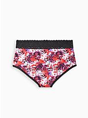 Plus Size Wide Lace Trim Brief Panty - Cotton Floral White, WATER COLOR SKULL, alternate