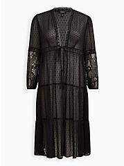 Plus Size Kimono - Crinkle Gauze & Lace Black, DEEP BLACK, hi-res