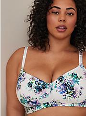 Plus Size Lightly Lined Everyday Wire-Free Bra - Microfiber Floral White with 360° Back Smoothing™, FLORAL DISPERSE, alternate