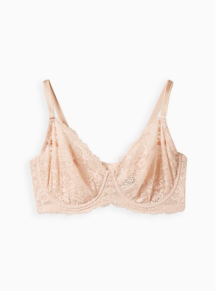 Plus Size Unlined Full Coverage Bra - Lace Rose Dust , ROSE DUST, hi-res