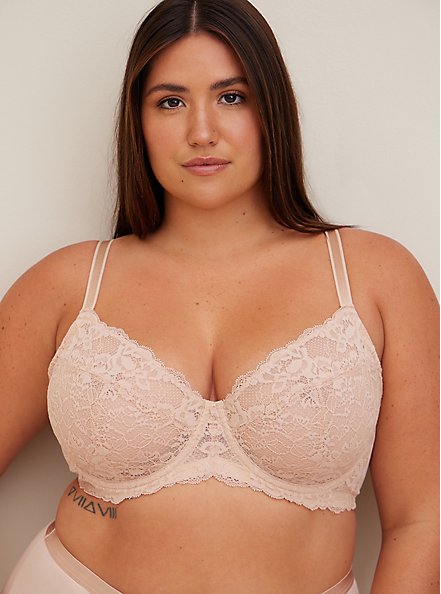 Plus Size Unlined Full Coverage Bra - Lace Rose Dust , ROSE DUST, hi-res