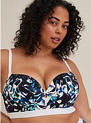 Plus Size Lightly Lined T-Shirt Longline Bra - Microfiber Butterfly with 360° Back Smoothing™, LAYERED WINGS BLACK, alternate