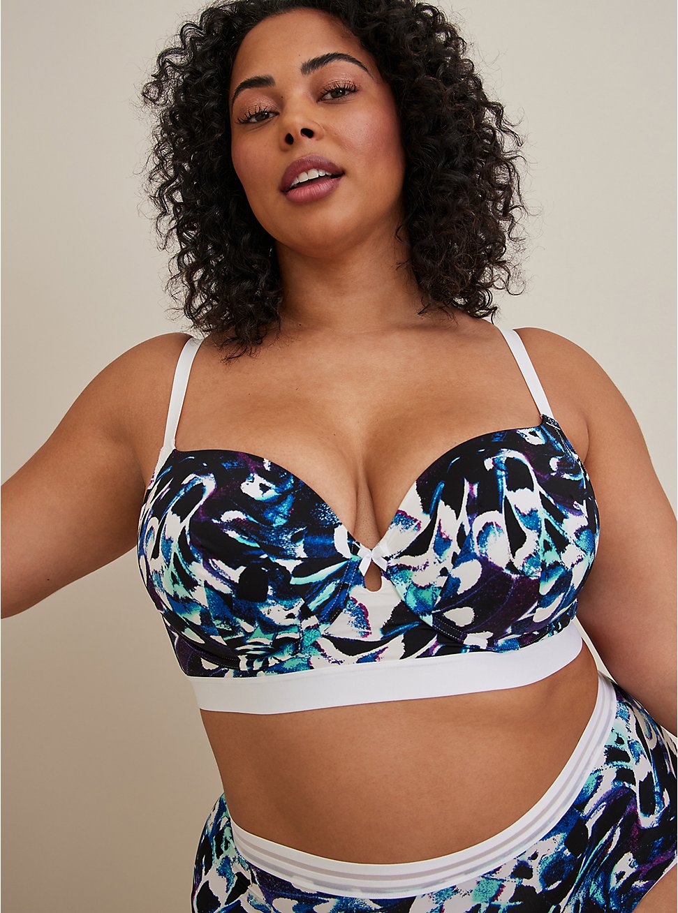 Plus Size Lightly Lined T-Shirt Longline Bra - Microfiber Butterfly with 360° Back Smoothing™, LAYERED WINGS BLACK, hi-res