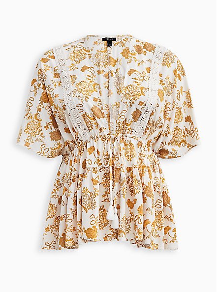Ruffle Kimono - Floral Yellow, FLORALS-YELLOW, hi-res