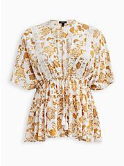 Plus Size Ruffle Kimono - Floral Yellow, FLORALS-YELLOW, hi-res