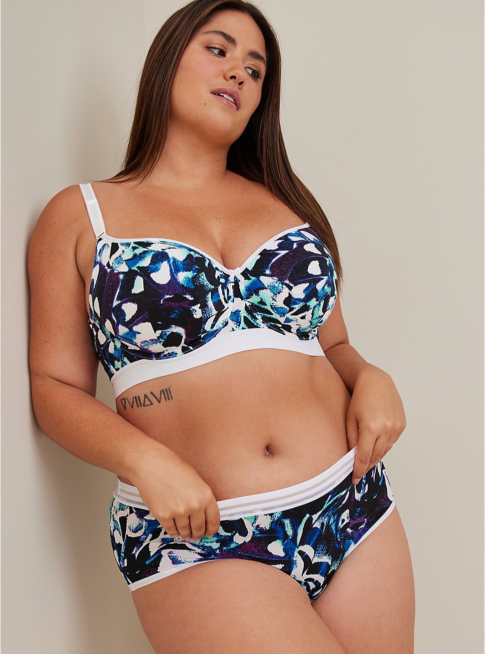 Plus Size Cheeky Panty - Second Skin Floral, LAYERED WINGS BLACK, hi-res