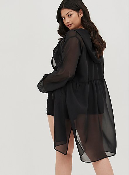 Plus Size Anorak Kimono - Chiffon Black, BLACK, alternate
