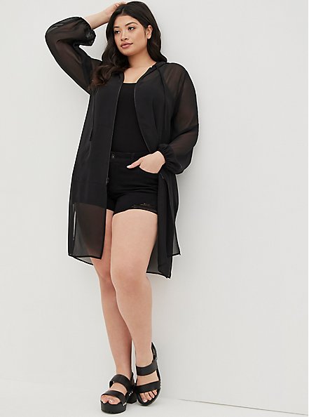 Plus Size Anorak Kimono - Chiffon Black, BLACK, hi-res