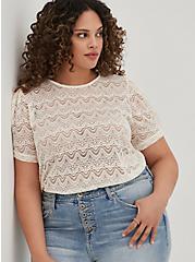 Puff Sleeve Tee - Stretch Lace Ivory, IVORY, hi-res