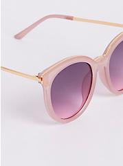 Plus Size Round Cat Eye Sunglasses - Pink with Smoke Lens, , alternate