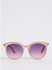 Plus Size Round Cat Eye Sunglasses - Pink with Smoke Lens, , hi-res