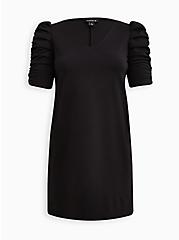Plus Size Puff Sleeve Mini Dress - Textured Knit Black, BLACK, hi-res