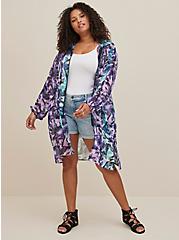 Hooded Anorak Kimono - Chiffon Palms Purple, , alternate