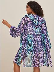 Hooded Anorak Kimono - Chiffon Palms Purple, , alternate