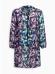 Plus Size Hooded Anorak Kimono - Chiffon Palms Purple, , hi-res