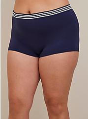 Plus Size Boyshort Panty - Seamless Stripe Navy , PEACOAT, alternate