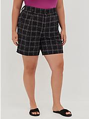 Flat Bermuda Shorts - Crepe Ink Dot Plaid Black, PLAID BLACK, alternate