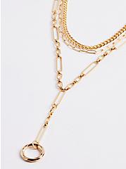 Link & Layered Y Necklace - Gold Tone, , alternate