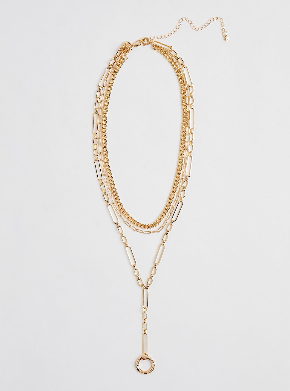 Link & Layered Y Necklace - Gold Tone, , hi-res