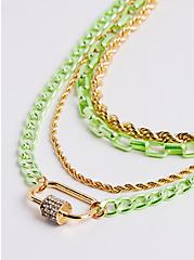 Plus Size Rope & Link Layered Chain Necklace - Green & Yellow, , alternate