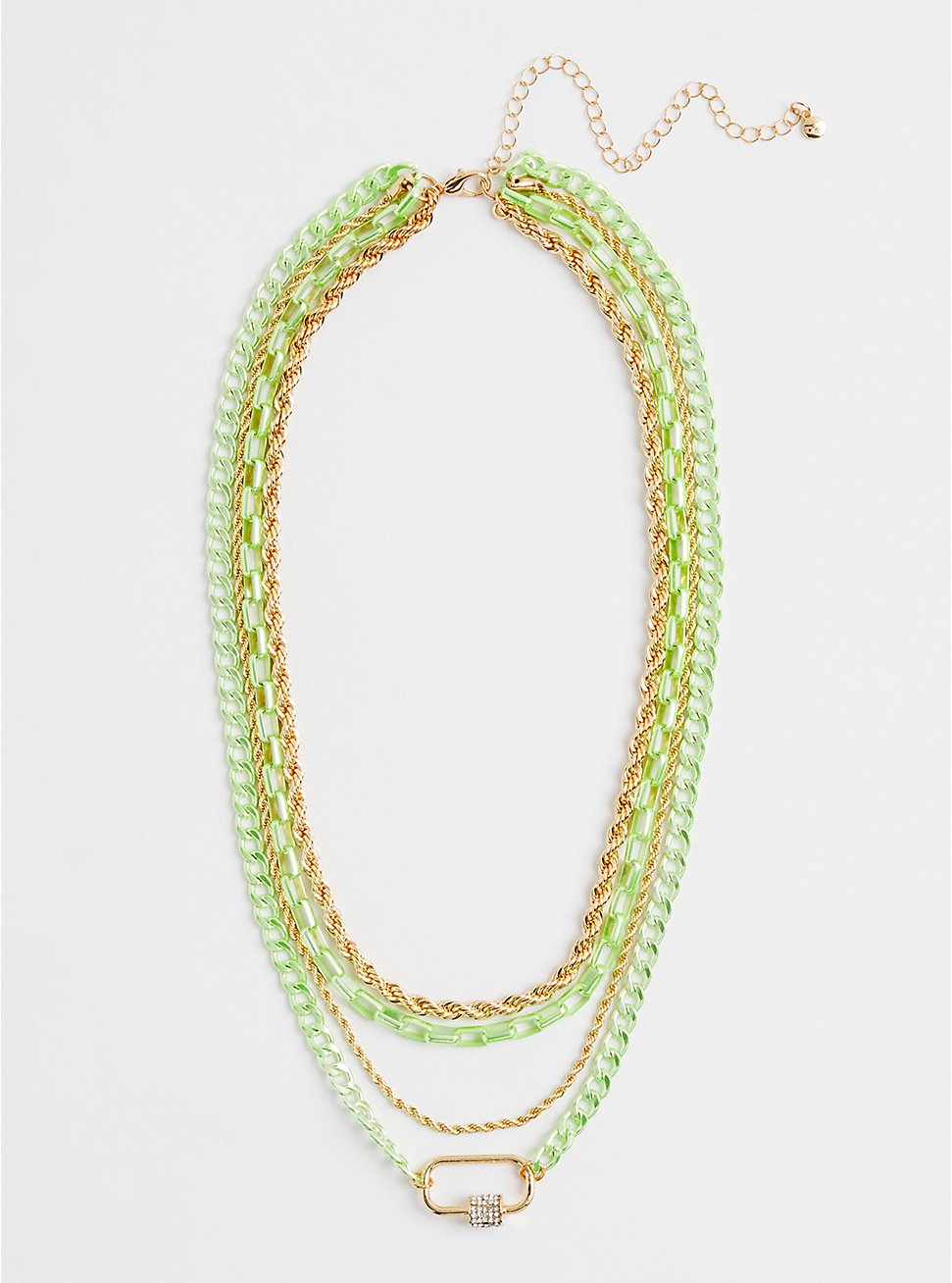 Plus Size Rope & Link Layered Chain Necklace - Green & Yellow, , hi-res