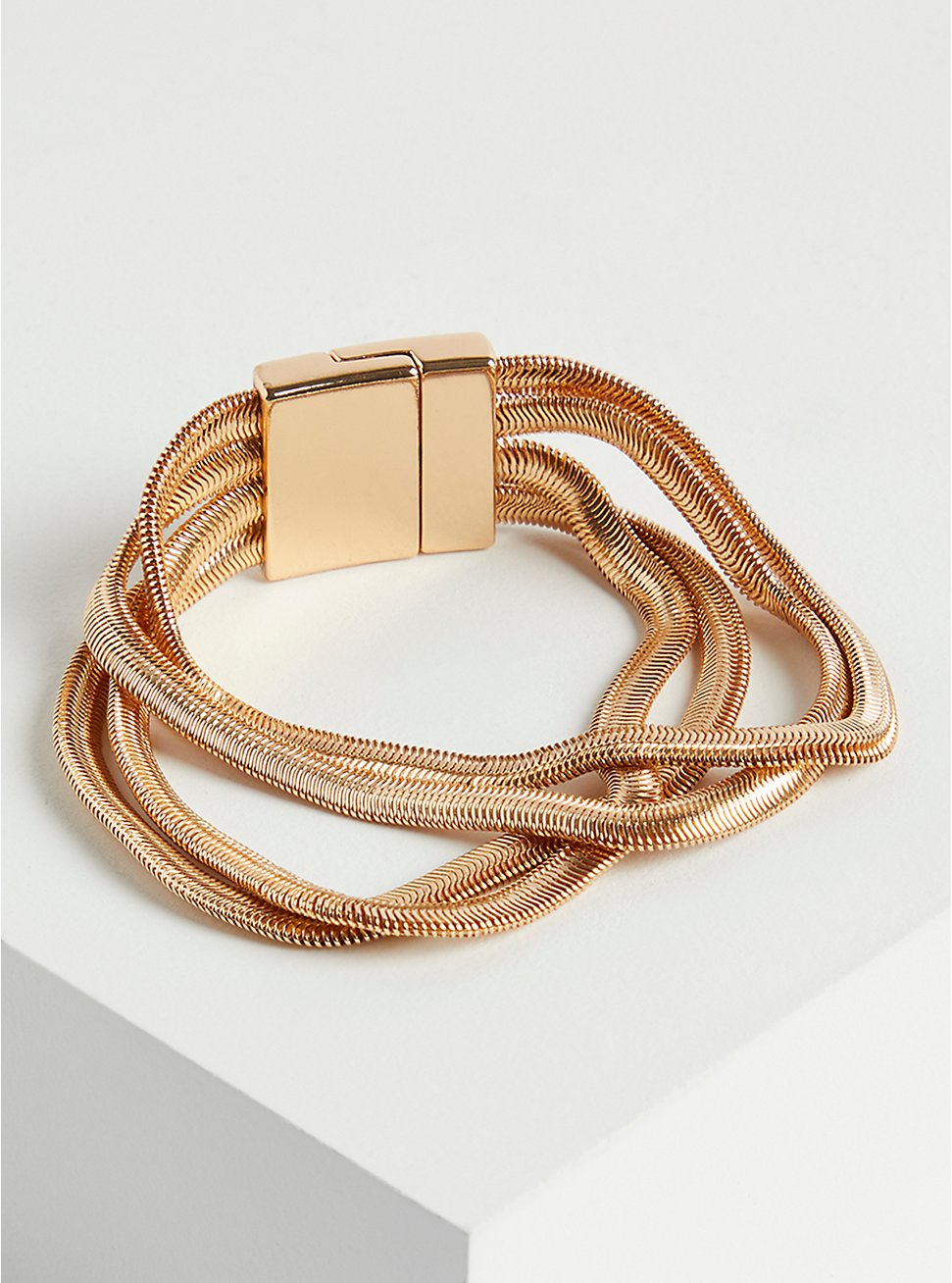 Plus Size Snake Chain Magnetic Bracelet - Gold Tone, GOLD, hi-res
