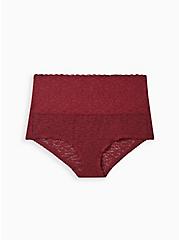 Plus Size High Waist Brief Panty - 4-Way Stretch Lace Burgundy, , hi-res
