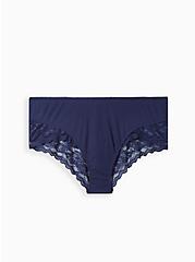 Plus Size Cheeky Panty - Rib & Lace Blue, PEACOAT, hi-res