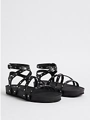 Studded Chunky Footbed Sandal - Black  (WW) , BLACK, hi-res