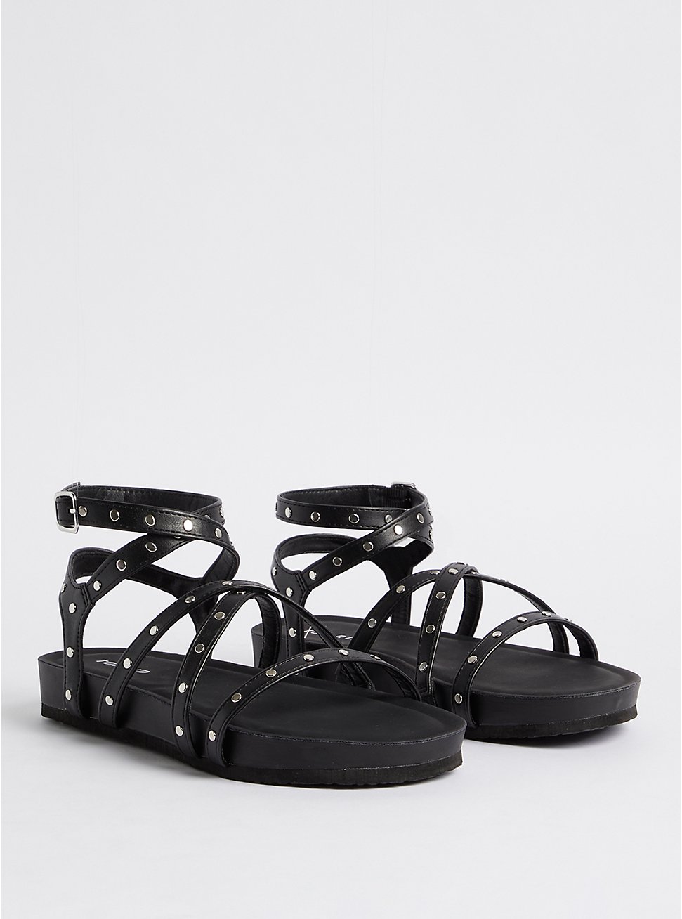 Plus Size Studded Chunky Footbed Sandal - Black  (WW) , BLACK, hi-res
