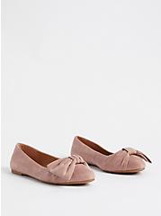 Plus Size Bow Pointed Toe Flat - Taupe (WW), BLUSH, hi-res
