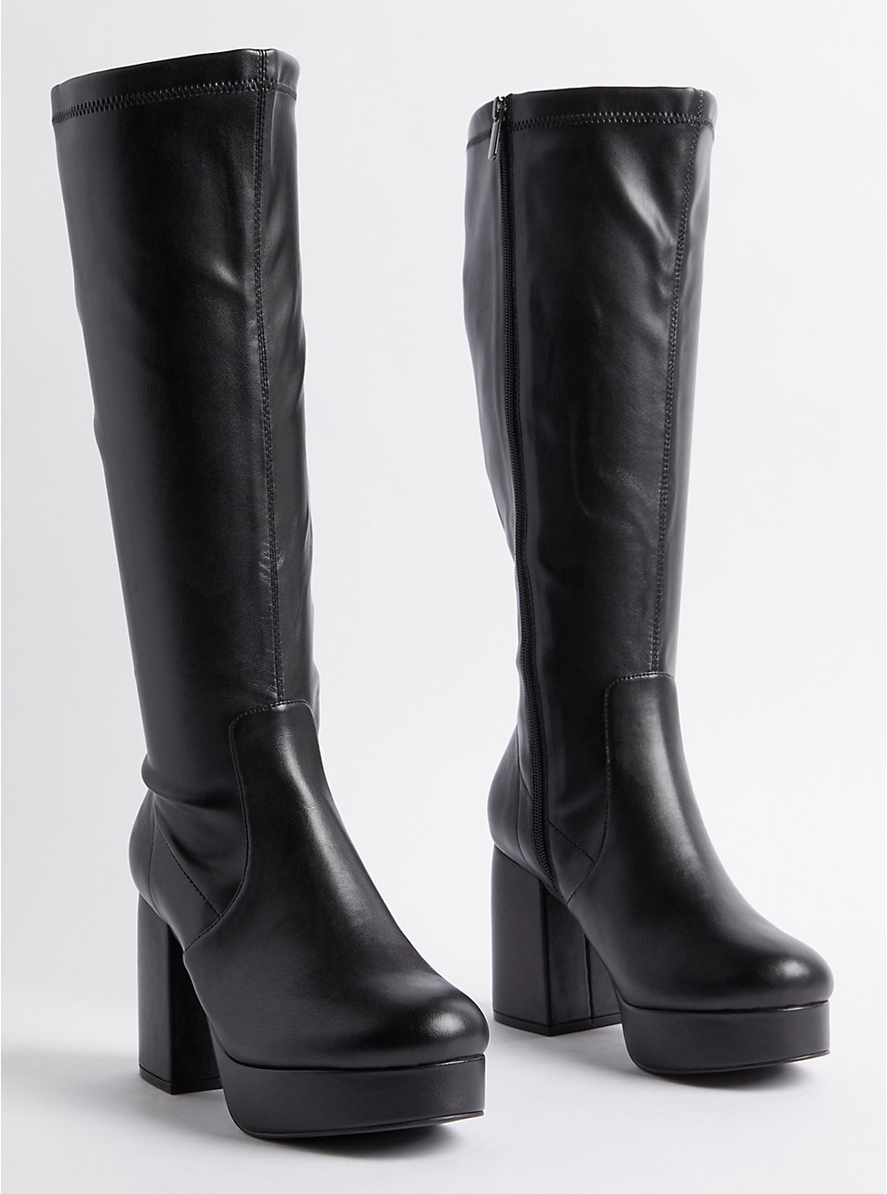 Plus Size Platform Heel Knee Bootie - Black (WW), BLACK, hi-res