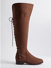 Plus Size Lace Up Flat Over The Knee Boot - Brown (WW), BROWN, alternate