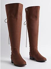 Plus Size Lace Up Flat Over The Knee Boot - Brown (WW), BROWN, hi-res
