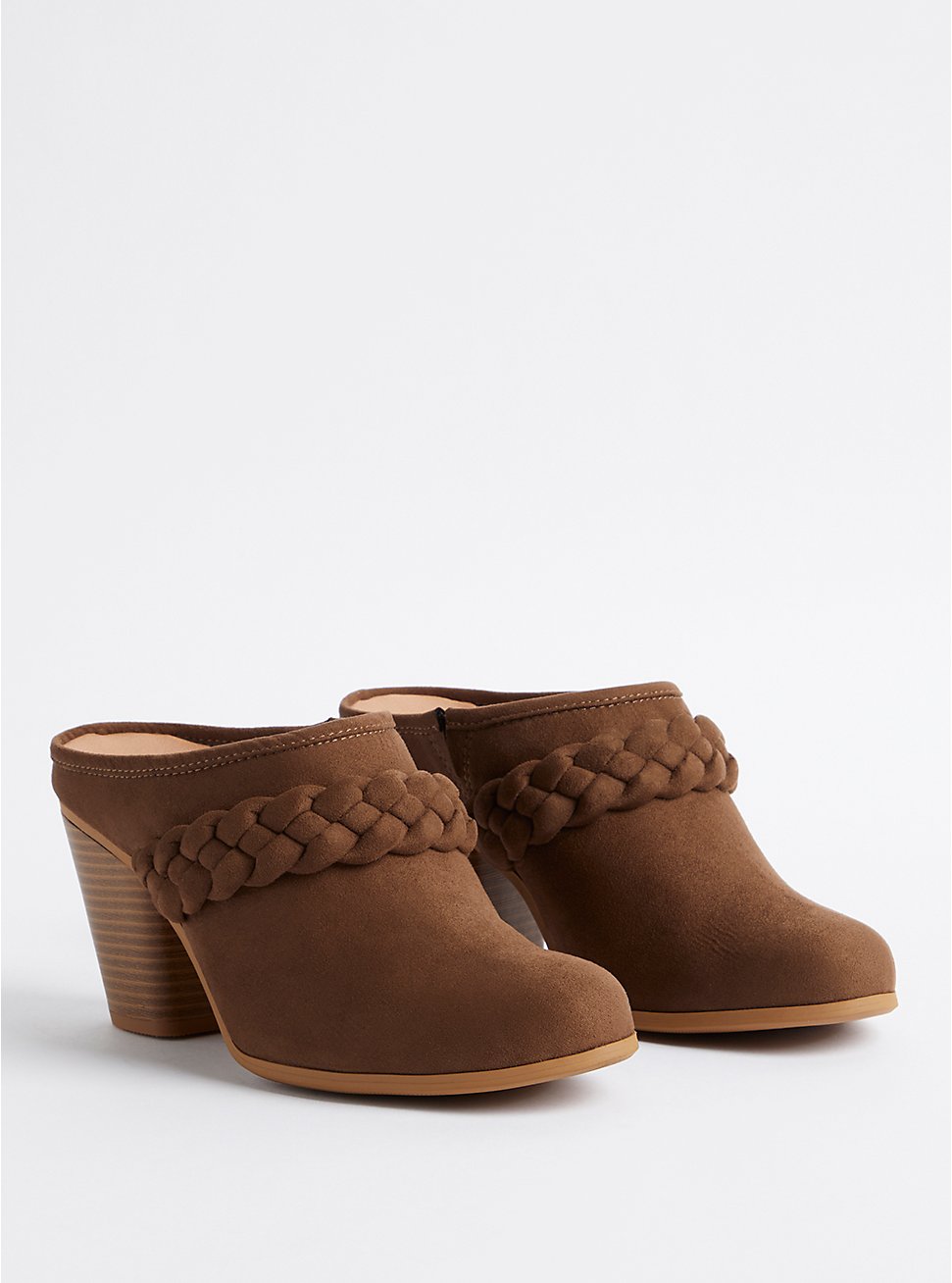 Plus Size Studded Mule - Faux Suede Brown (WW), BROWN, hi-res
