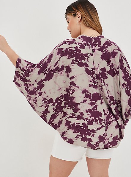 Plus Size Cocoon Kimono - Soft-Stretch Challis Tie-Dye Purple, TIE DYE - GREY, alternate