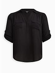 Plus Size Collared Harper Pullover Blouse - Georgette Black, DEEP BLACK, hi-res