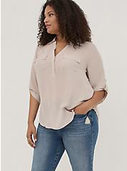 Plus Size Collared Harper Pullover Blouse - Georgette Light Grey, CHATEAU GRAY, alternate