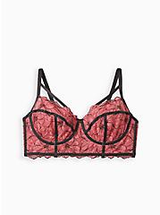 Plus Size Strappy Longline Underwire Bra - Lace Pink, MAUVEWOOD PINK, hi-res