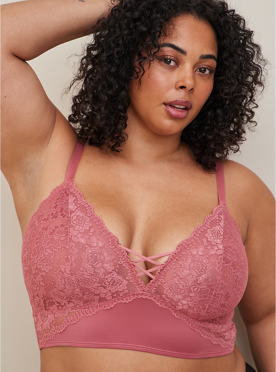 Unlined Lace Longline Bralette, MAUVEWOOD PINK, hi-res