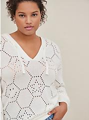 Plus Size Hoodie Sweater - Pointelle Ivory, IVORY, alternate