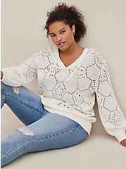 Plus Size Hoodie Sweater - Pointelle Ivory, IVORY, hi-res