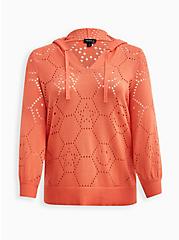 Plus Size Hoodie Sweater - Pointelle Coral, ORANGE, hi-res