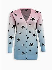 Plus Size Boyfriend Cardigan - Cotton Multi Dip Dye Stars, MULTI, hi-res