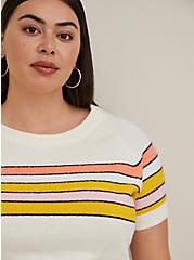 Plus Size Raglan Pullover Sweater - White Stripes, WHITE, alternate