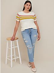 Plus Size Raglan Pullover Sweater - White Stripes, WHITE, hi-res