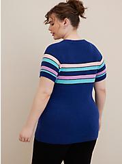 Plus Size Raglan Pullover Sweater - Navy Stripes, BLUE, alternate
