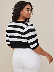Plus Size Button Front Shrug Sweater - Stripe Black & White, BLACK-WHITE STRIPE, alternate